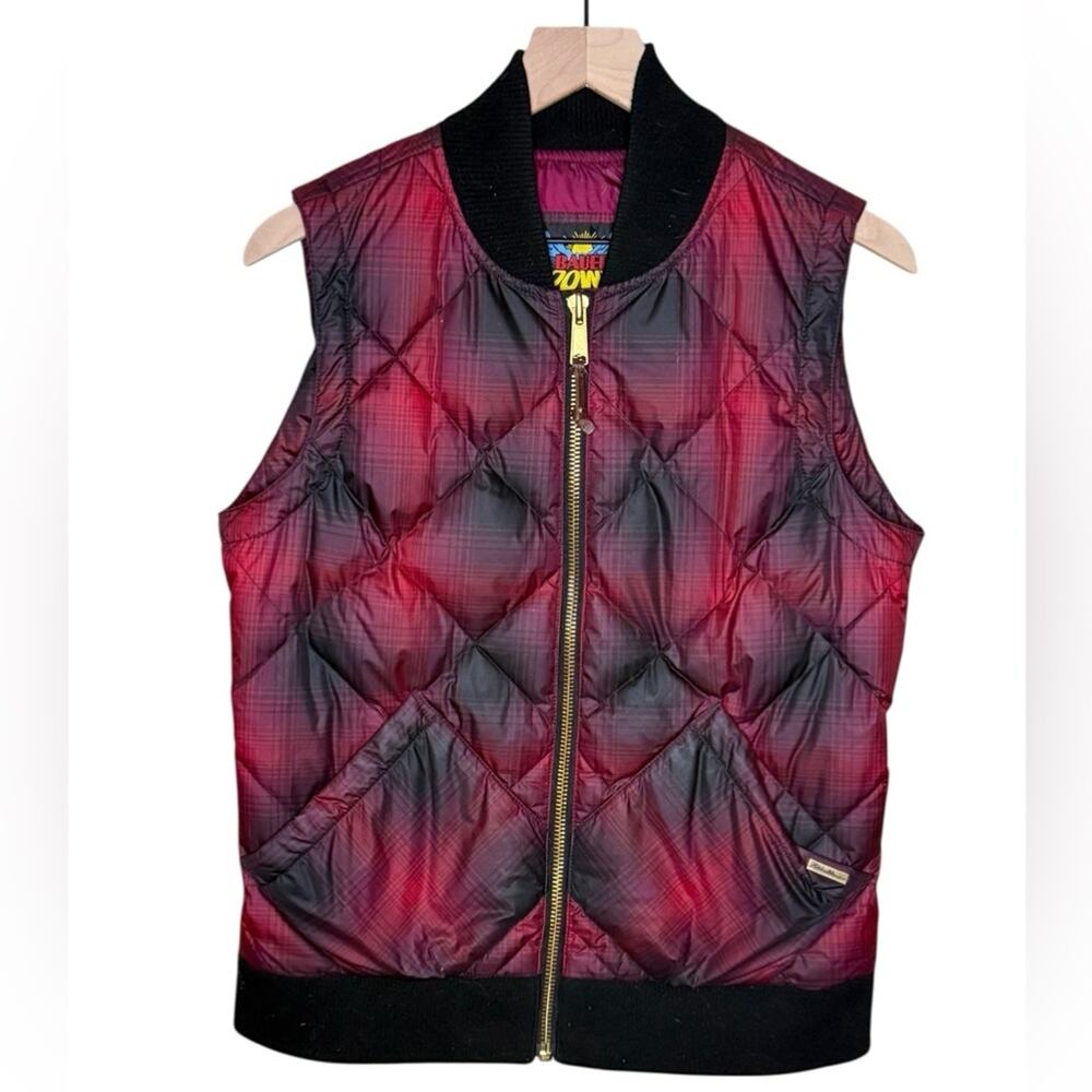 Eddie Bauer Women’s Sz Medium Bauer Down Plaid Vest Red Black